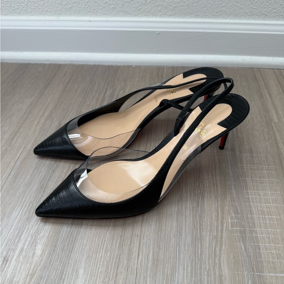 Christian Louboutin Posticha 80 Leather and PVC Slingback Pumps - Picture 8 of 8